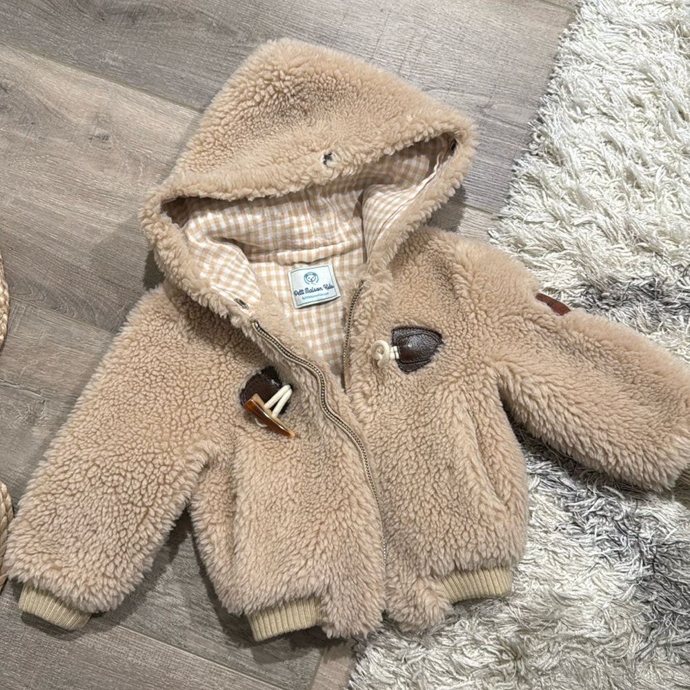 Petite Maison Kids 2Y toddler fur jacket boy sherpa tan brown
